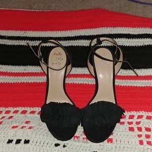 Banana republic leather black fringe heels